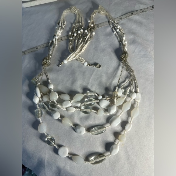 Long glass and seed bead statement necklace - Picture 4 of 5